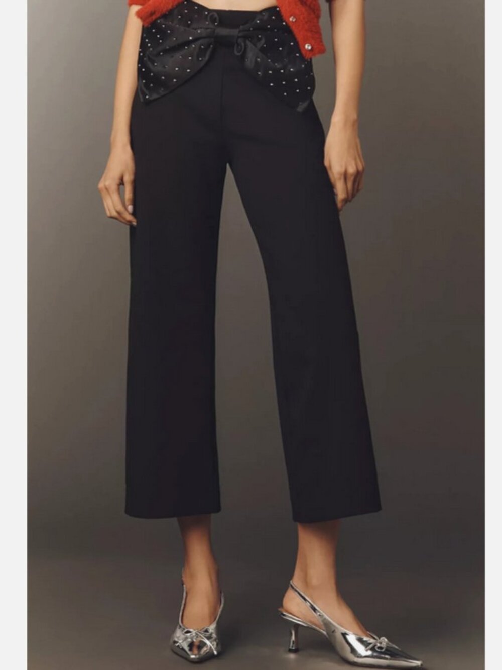Anthropologie Maeve The Colette Crop Bow-Waist Rhinestone Sparkle Pants 31 NWT - Picture 2 of 5